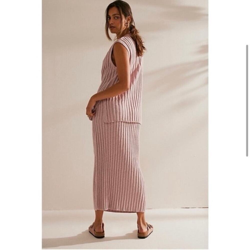 Free People Beach Sz L Veda Ribbed Knit Two Piece Skirt Set Dusty Mauve Pink - Picture 3 of 16